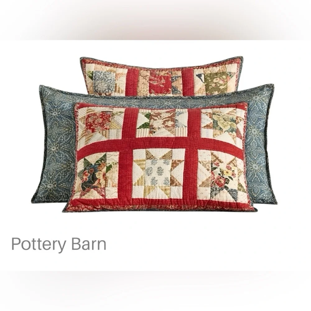 NWT | POTTERY BARN SET OF TWO EMERSON STANDARD PILLOW SHAMS HAND QUILTED COTTON